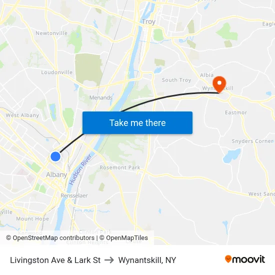 Livingston Ave & Lark St to Wynantskill, NY map