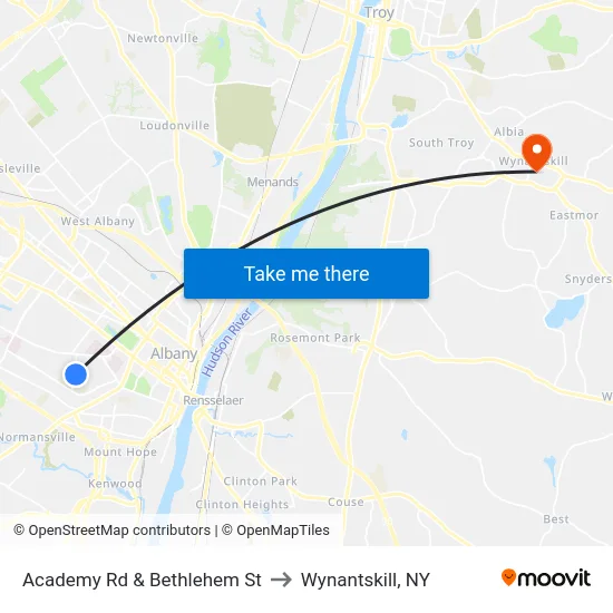 Academy Rd & Bethlehem St to Wynantskill, NY map