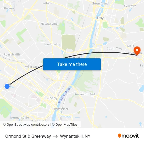 Ormond St & Greenway to Wynantskill, NY map