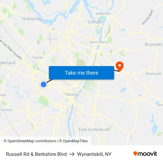 Russell Rd & Berkshire Blvd to Wynantskill, NY map