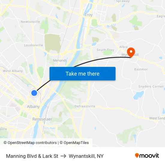 Manning Blvd & Lark St to Wynantskill, NY map