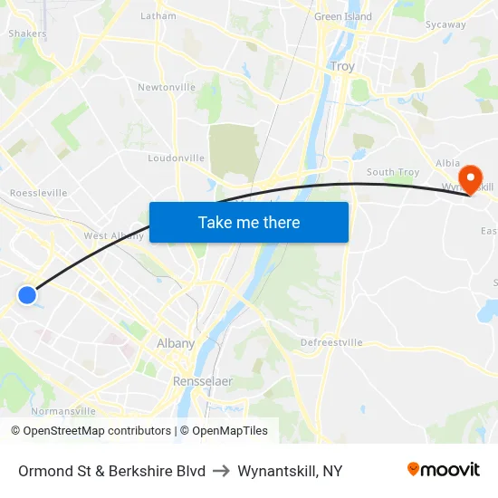 Ormond St & Berkshire Blvd to Wynantskill, NY map