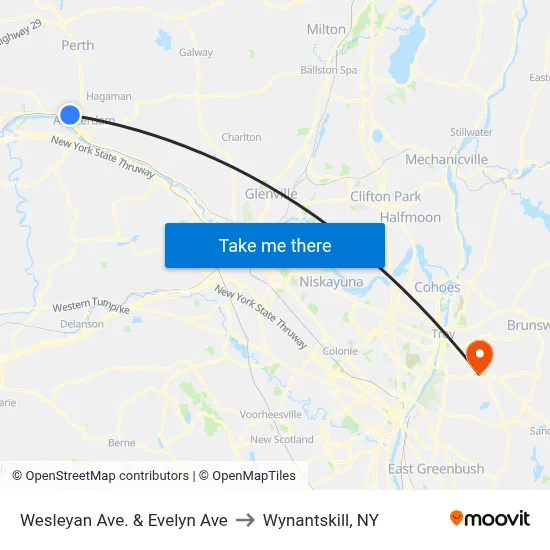 Wesleyan Ave. & Evelyn Ave to Wynantskill, NY map
