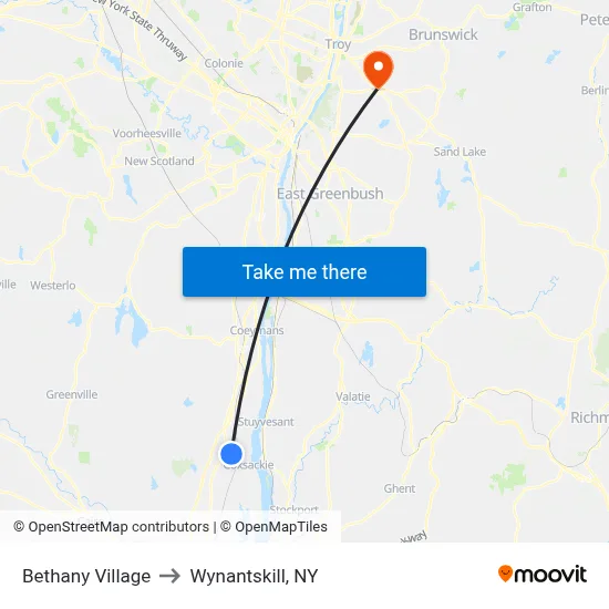 Bethany Village to Wynantskill, NY map