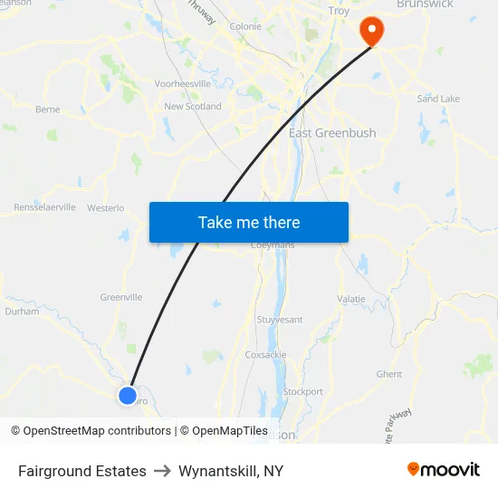 Fairground Estates to Wynantskill, NY map