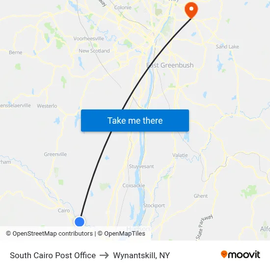 South Cairo Post Office to Wynantskill, NY map