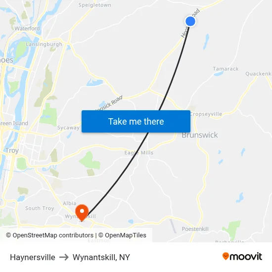 Haynersville to Wynantskill, NY map