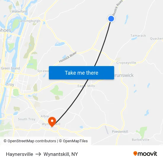 Haynersville to Wynantskill, NY map