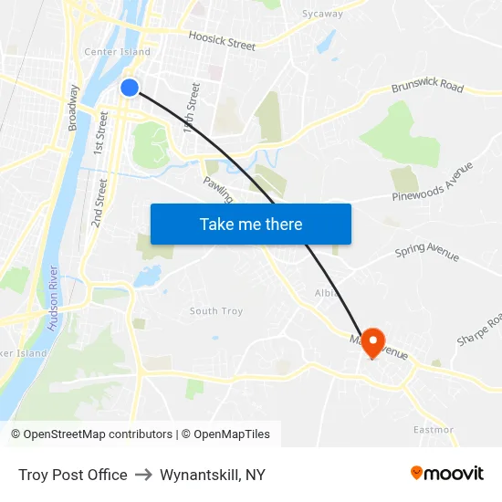 Troy Post Office to Wynantskill, NY map