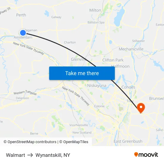 Walmart to Wynantskill, NY map