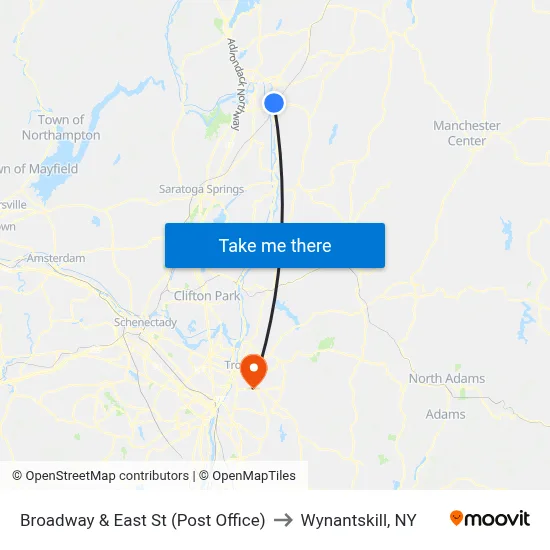 Broadway & East St (Post Office) to Wynantskill, NY map
