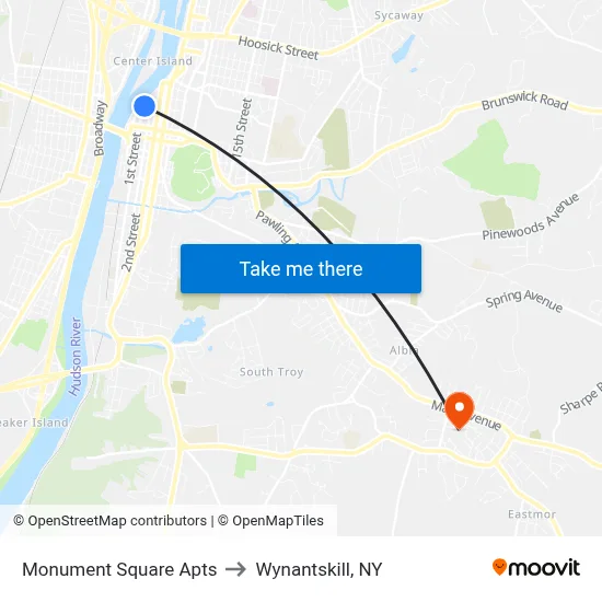Monument Square Apts to Wynantskill, NY map