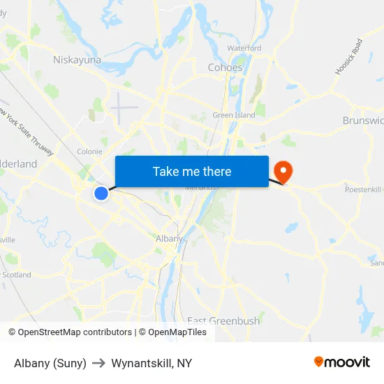 Albany (Suny) to Wynantskill, NY map