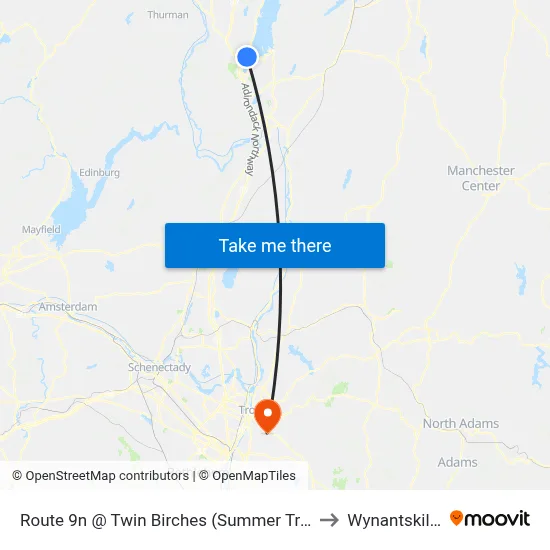 Route 9n @ Twin Birches (Summer Trolley Only) to Wynantskill, NY map