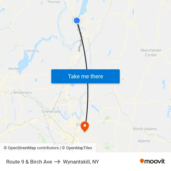 Route 9 & Birch Ave to Wynantskill, NY map
