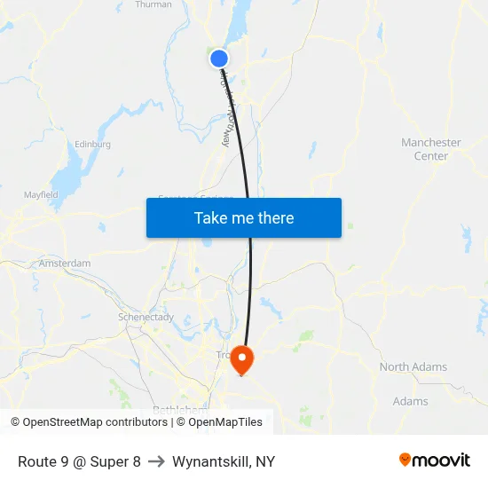 Route 9 @ Super 8 to Wynantskill, NY map