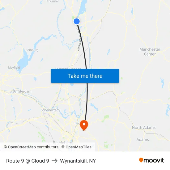 Route 9 @ Cloud 9 to Wynantskill, NY map