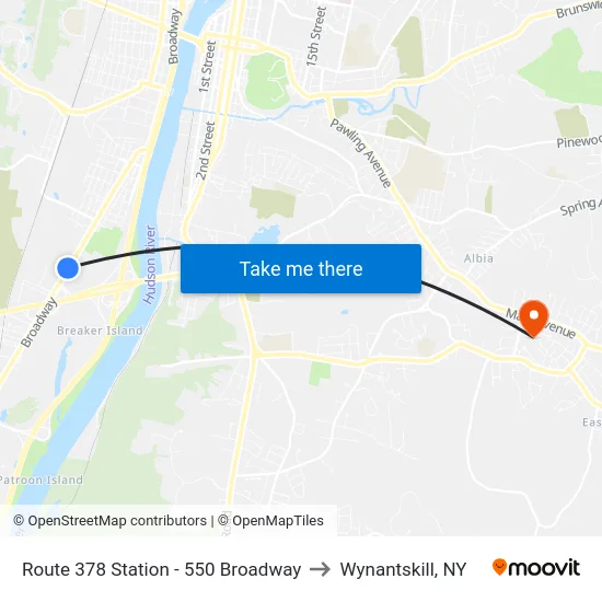 Route 378 Station - 550 Broadway to Wynantskill, NY map