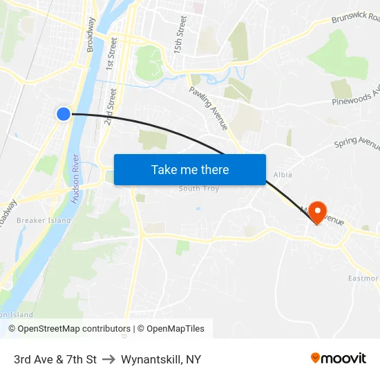 3rd Ave & 7th St to Wynantskill, NY map