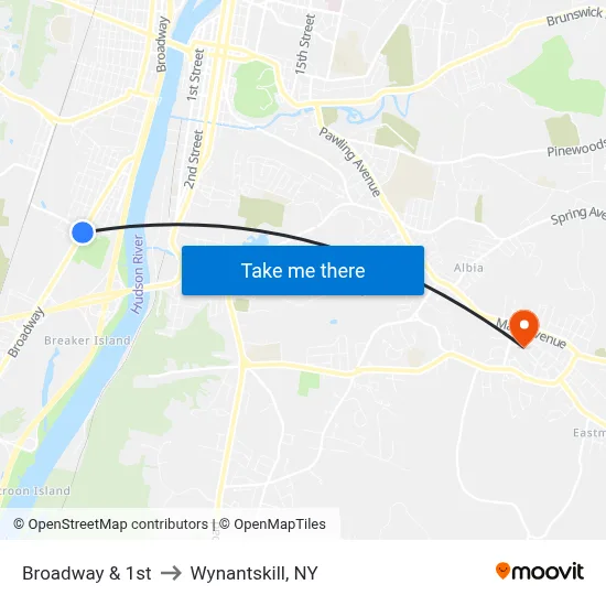 Broadway & 1st to Wynantskill, NY map