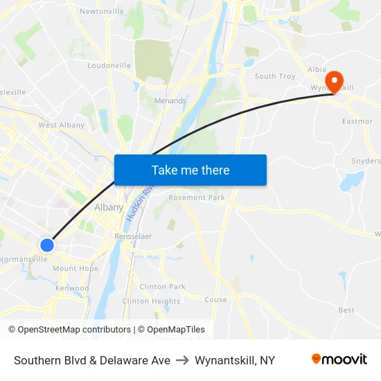 Southern Blvd & Delaware Ave to Wynantskill, NY map