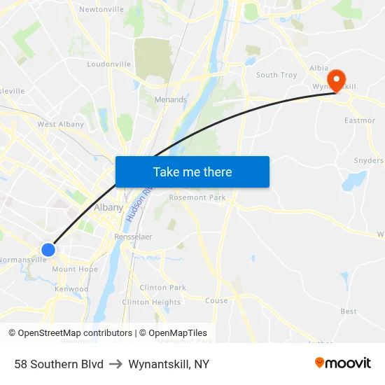58 Southern Blvd to Wynantskill, NY map