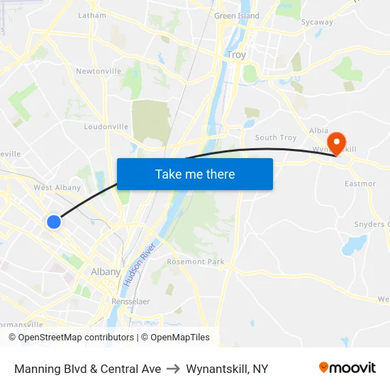 Manning Blvd & Central Ave to Wynantskill, NY map