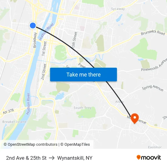 2nd Ave & 25th St to Wynantskill, NY map