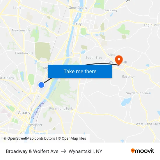 Broadway & Wolfert Ave to Wynantskill, NY map