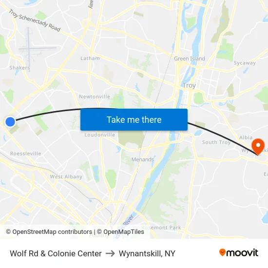 Wolf Rd & Colonie Center to Wynantskill, NY map