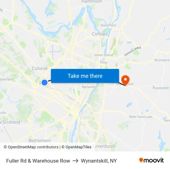 Fuller Rd & Warehouse Row to Wynantskill, NY map