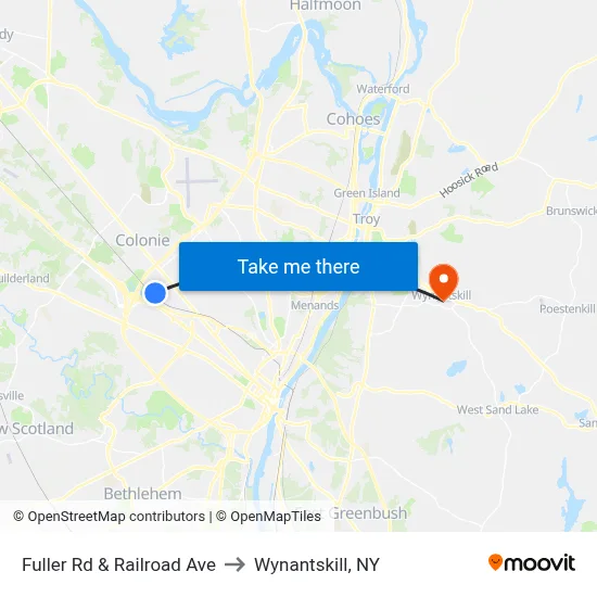Fuller Rd & Railroad Ave to Wynantskill, NY map