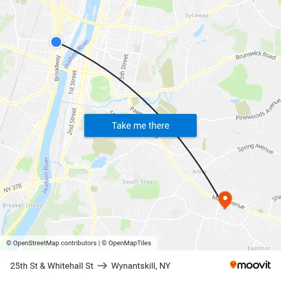 25th St & Whitehall St to Wynantskill, NY map