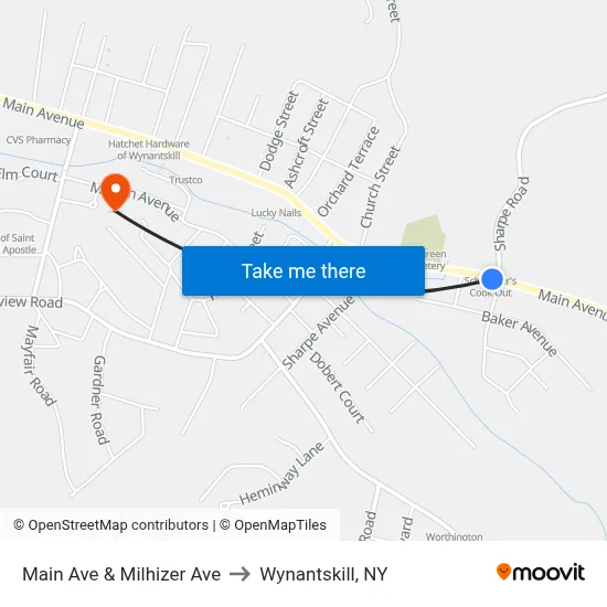 Main Ave & Milhizer Ave to Wynantskill, NY map