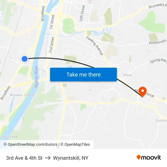 3rd Ave & 4th St to Wynantskill, NY map