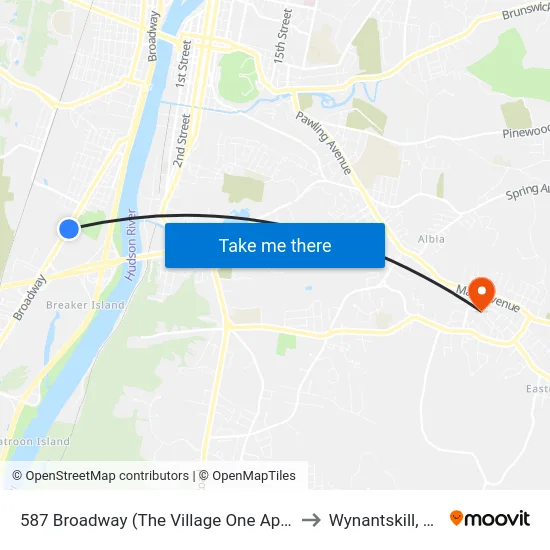587 Broadway (The Village One Apts) to Wynantskill, NY map