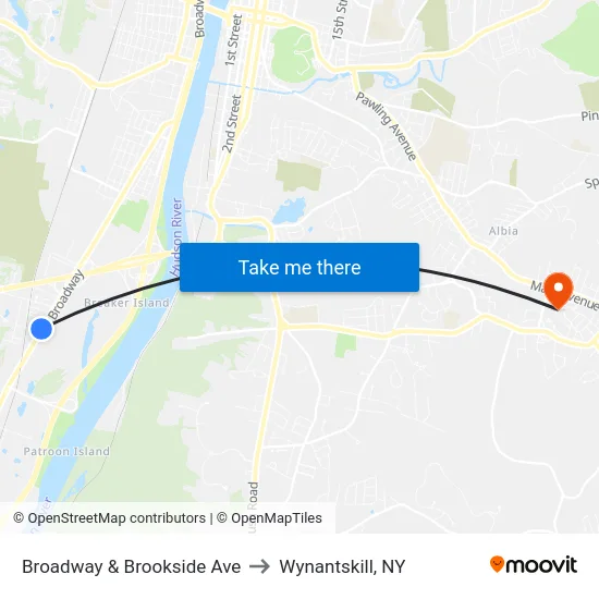 Broadway & Brookside Ave to Wynantskill, NY map