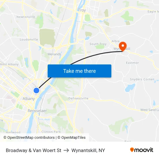 Broadway & Van Woert St to Wynantskill, NY map