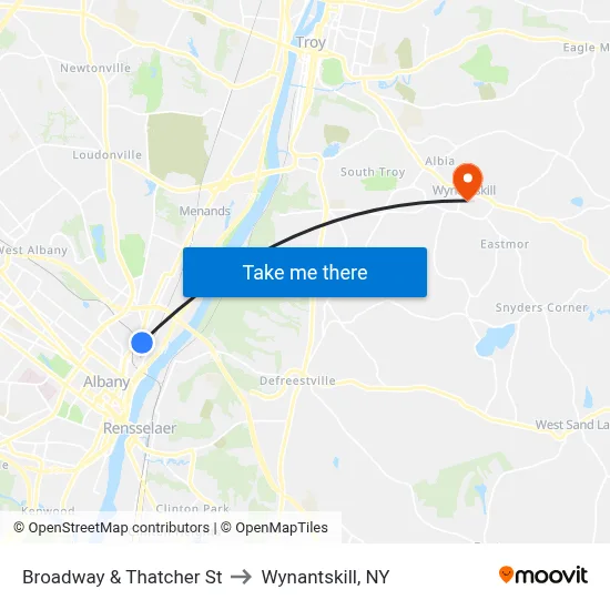 Broadway & Thatcher St to Wynantskill, NY map