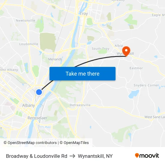 Broadway & Loudonville Rd to Wynantskill, NY map