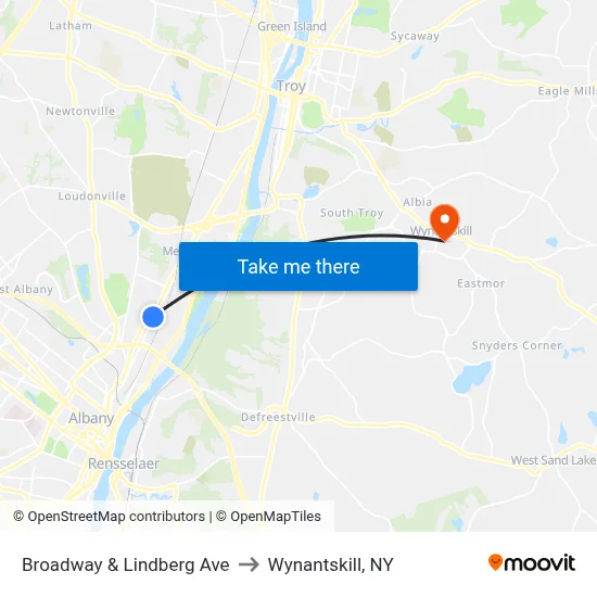 Broadway & Lindberg Ave to Wynantskill, NY map