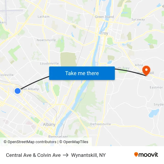 Central Ave & Colvin Ave to Wynantskill, NY map