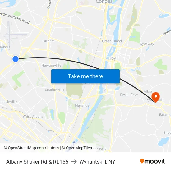 Albany Shaker Rd & Rt.155 to Wynantskill, NY map