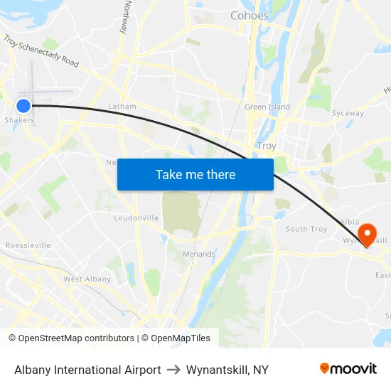 Albany International Airport to Wynantskill, NY map
