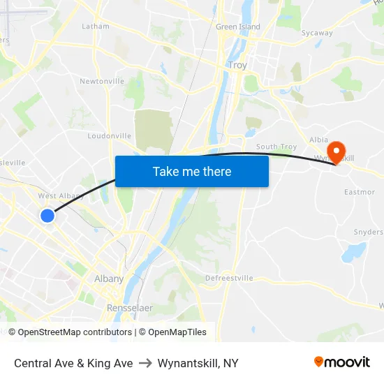 Central Ave & King Ave to Wynantskill, NY map