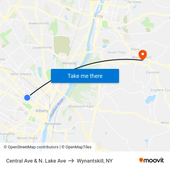 Central Ave & N. Lake Ave to Wynantskill, NY map