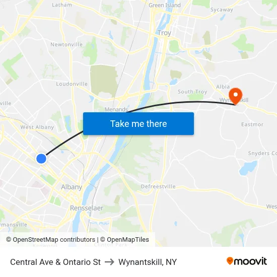 Central Ave & Ontario St to Wynantskill, NY map