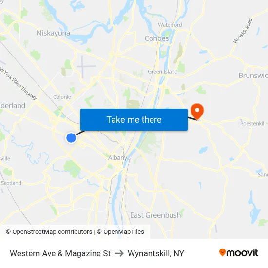 Western Ave & Magazine St to Wynantskill, NY map