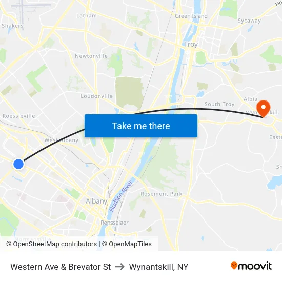 Western Ave & Brevator St to Wynantskill, NY map