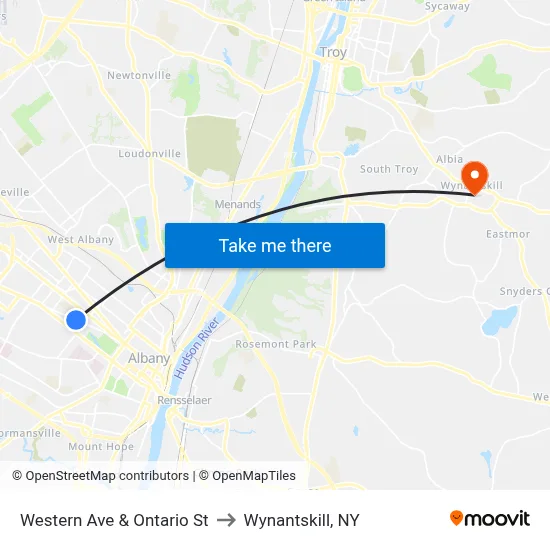 Western Ave & Ontario St to Wynantskill, NY map
